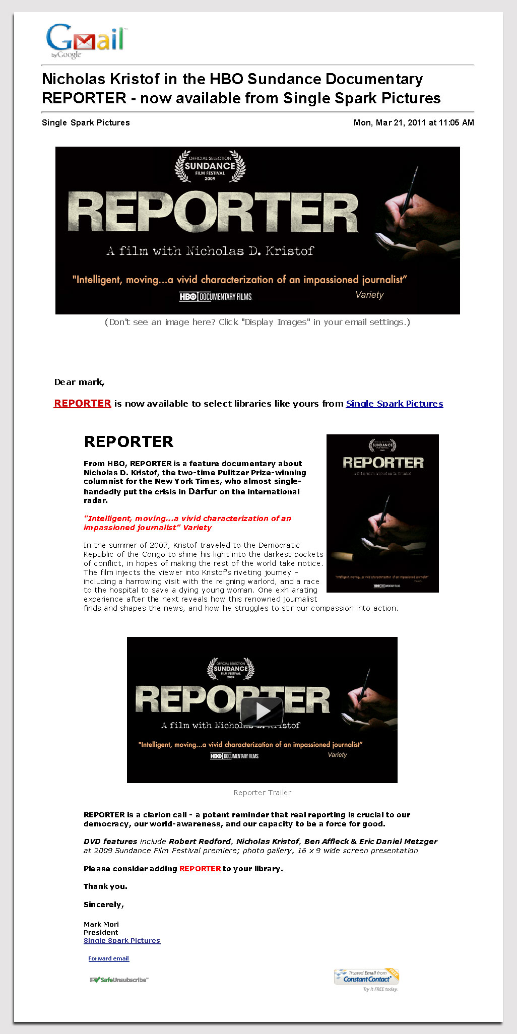 Reporter email